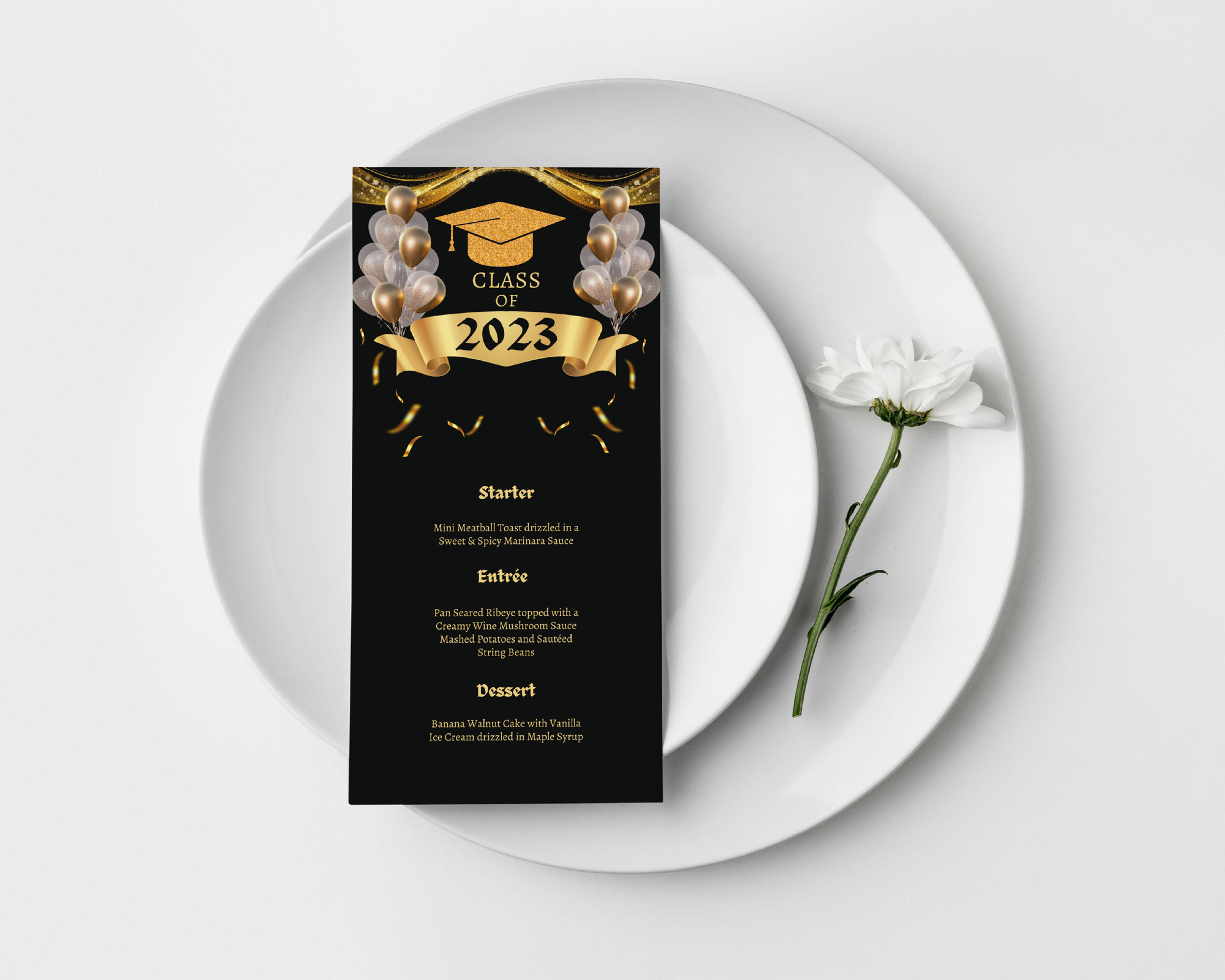 Black & Gold Graduation Menu, Celebration Template
