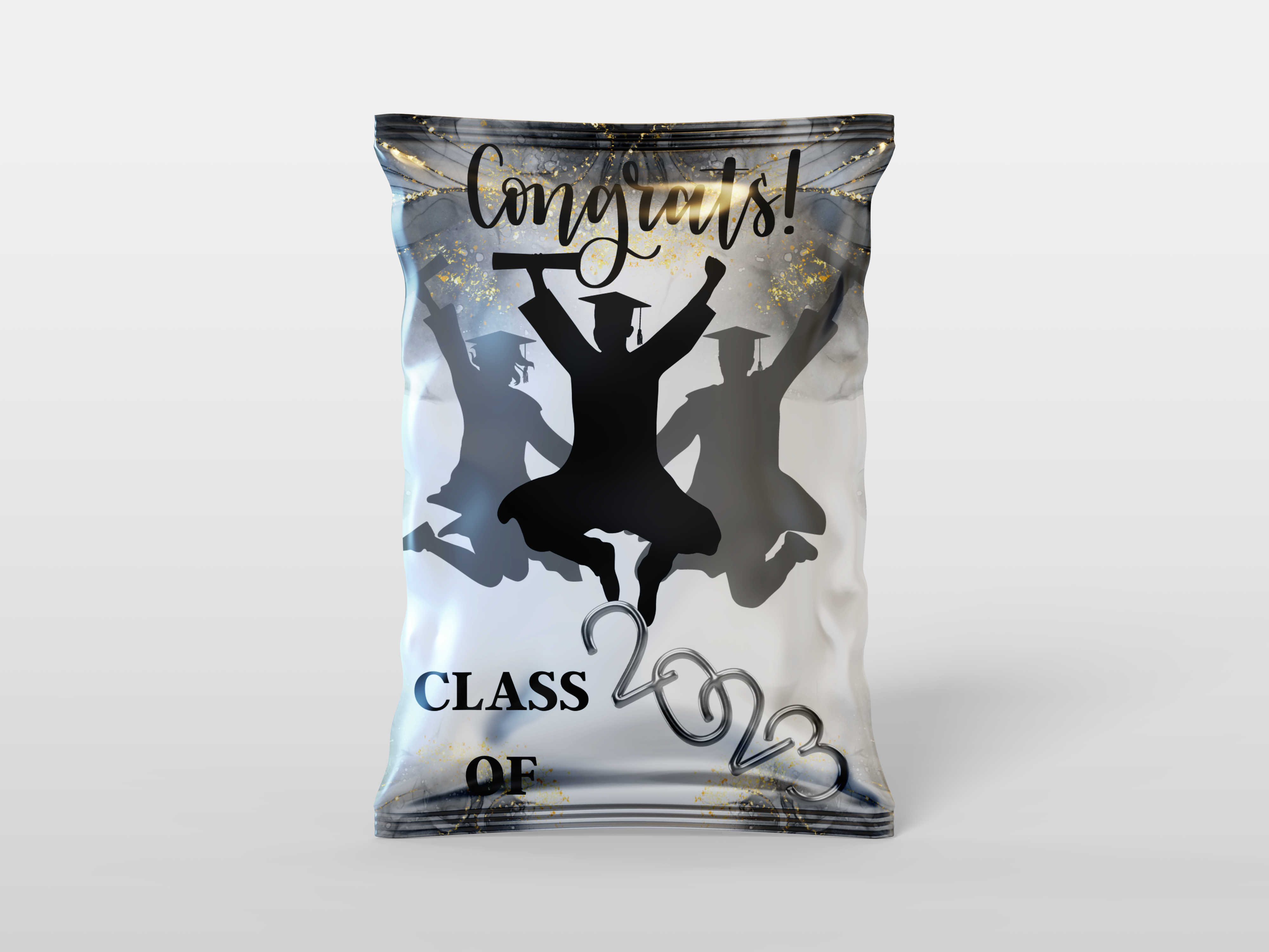 White Black & Gold Graduation Chip Bag Design / Party Favor