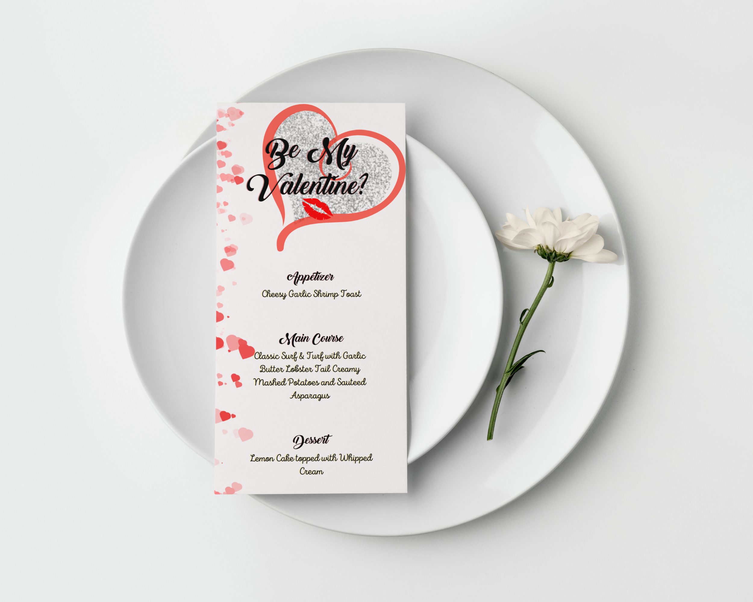 Valentines Menu Card, Dinner, Celebration, Modern Menu