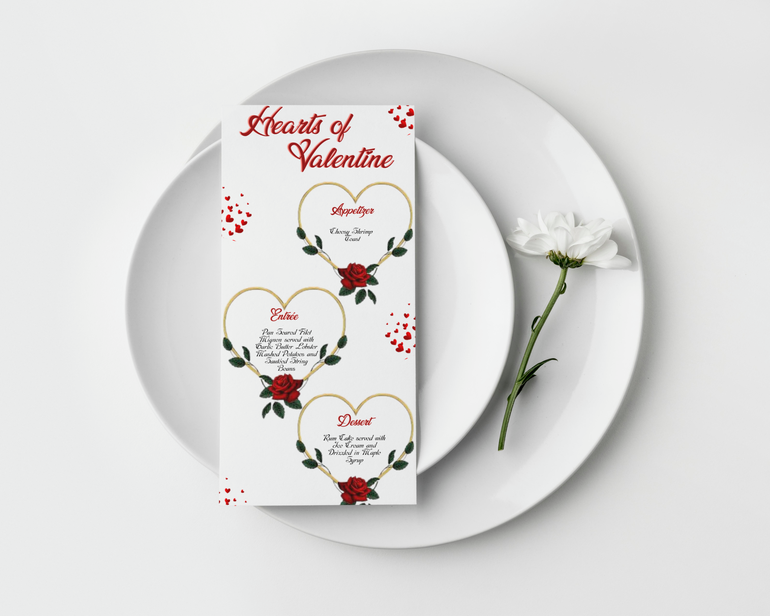 Hearts of Valentine Menu, Modern, Celebration, Dinner Menu Card