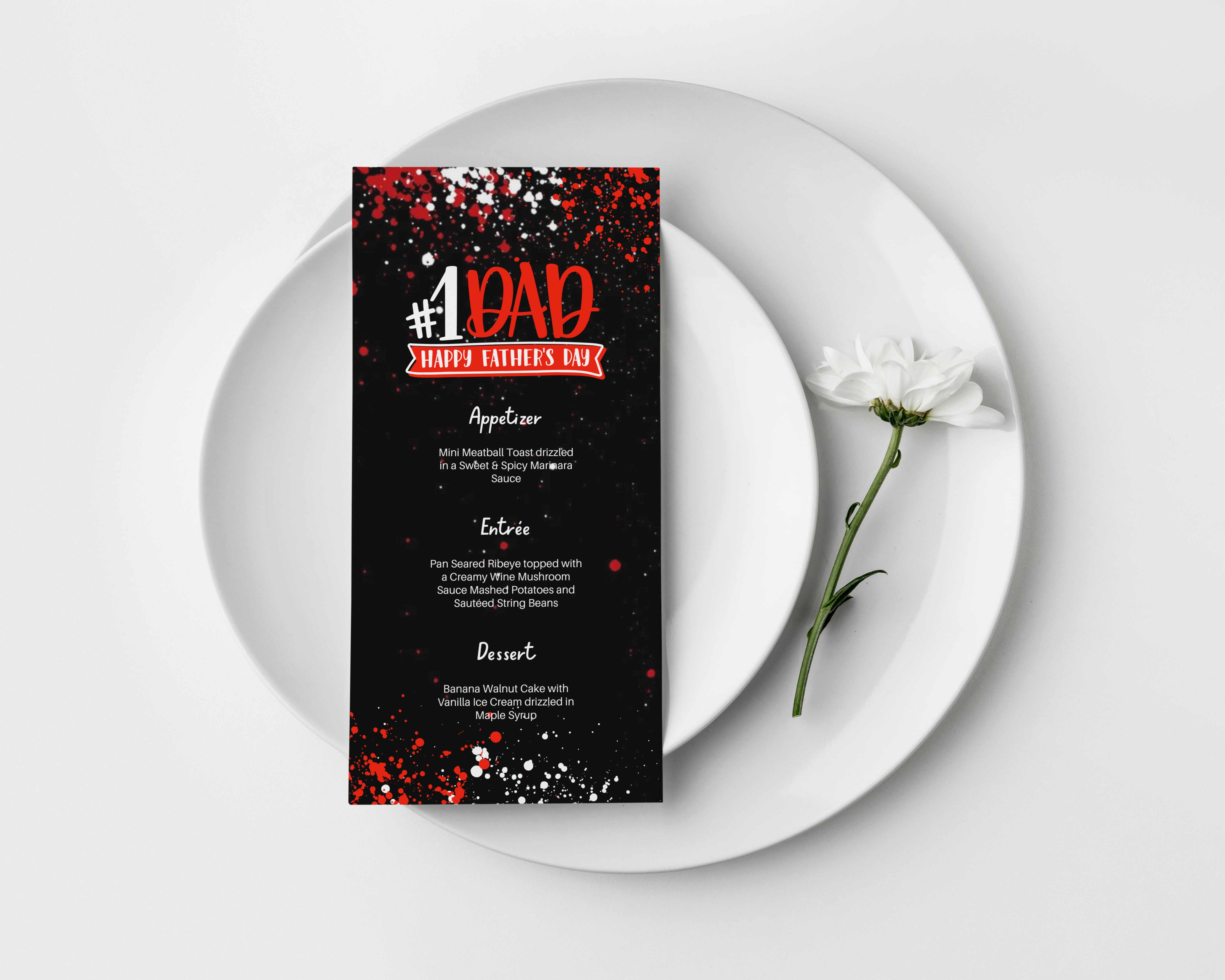Red White & Black Fathers Day Menu, Celebration Design