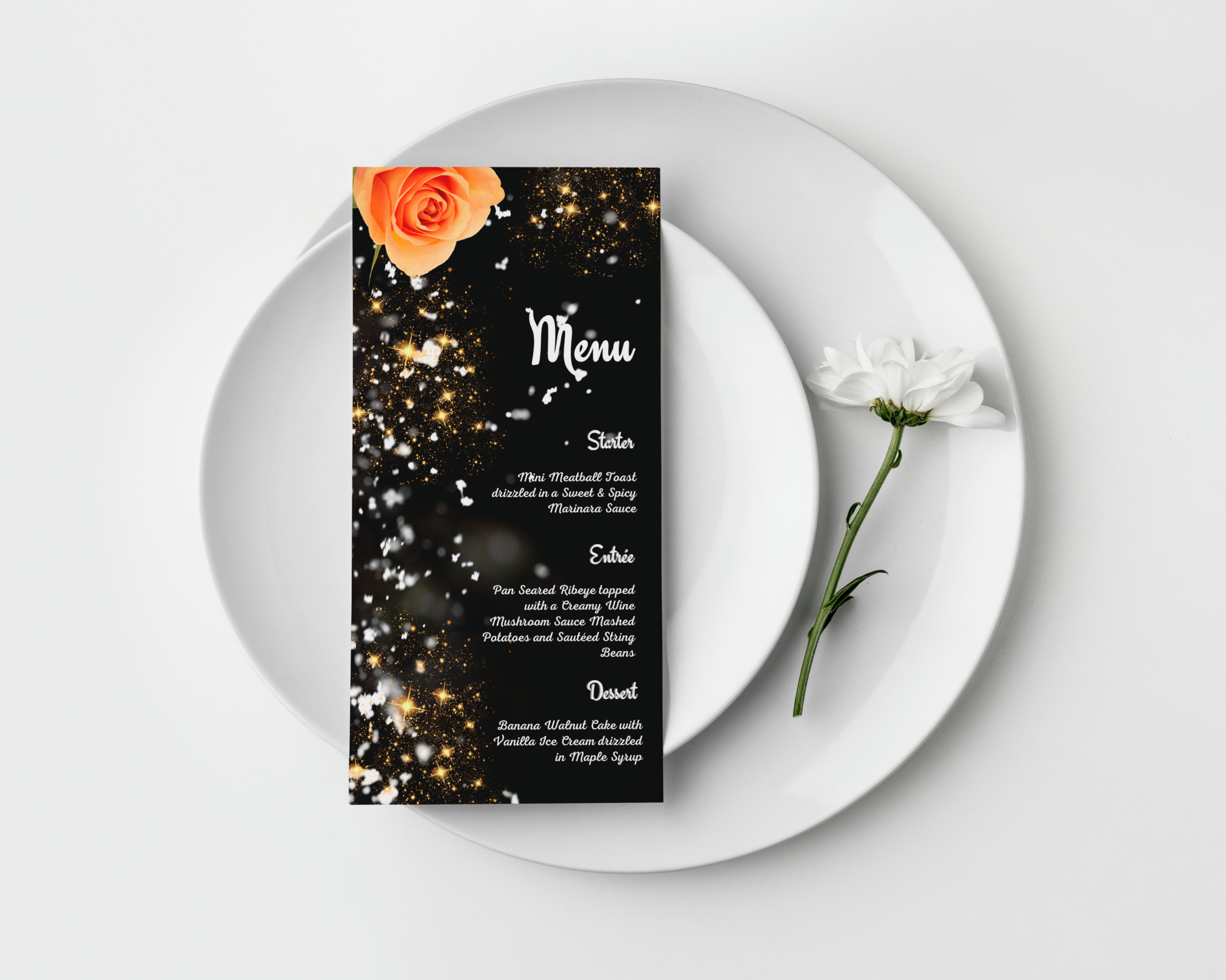 Black White Gold Menu, Modern, Dinner Template