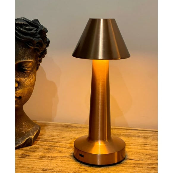 Küçük resim: Masa Üstü Şarjlı Abajur Lamba, Masaüstü, Led Sistemli, Bronz Gövde