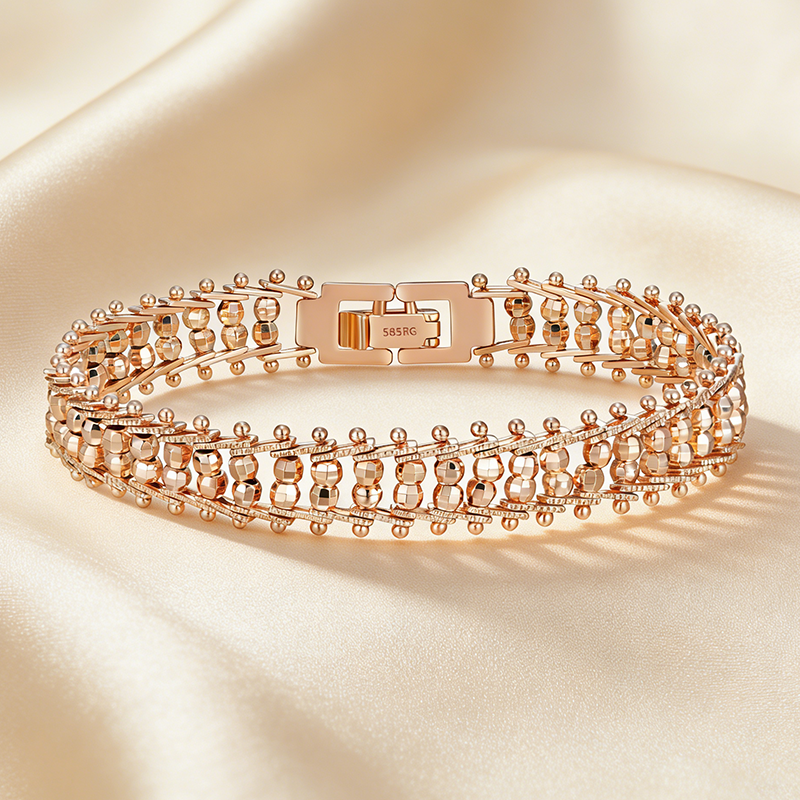 Thumbnail: Kinel 14K Rose Gold Plated Unique Link Bracelet for Women – Luxury Ethnic Bride 