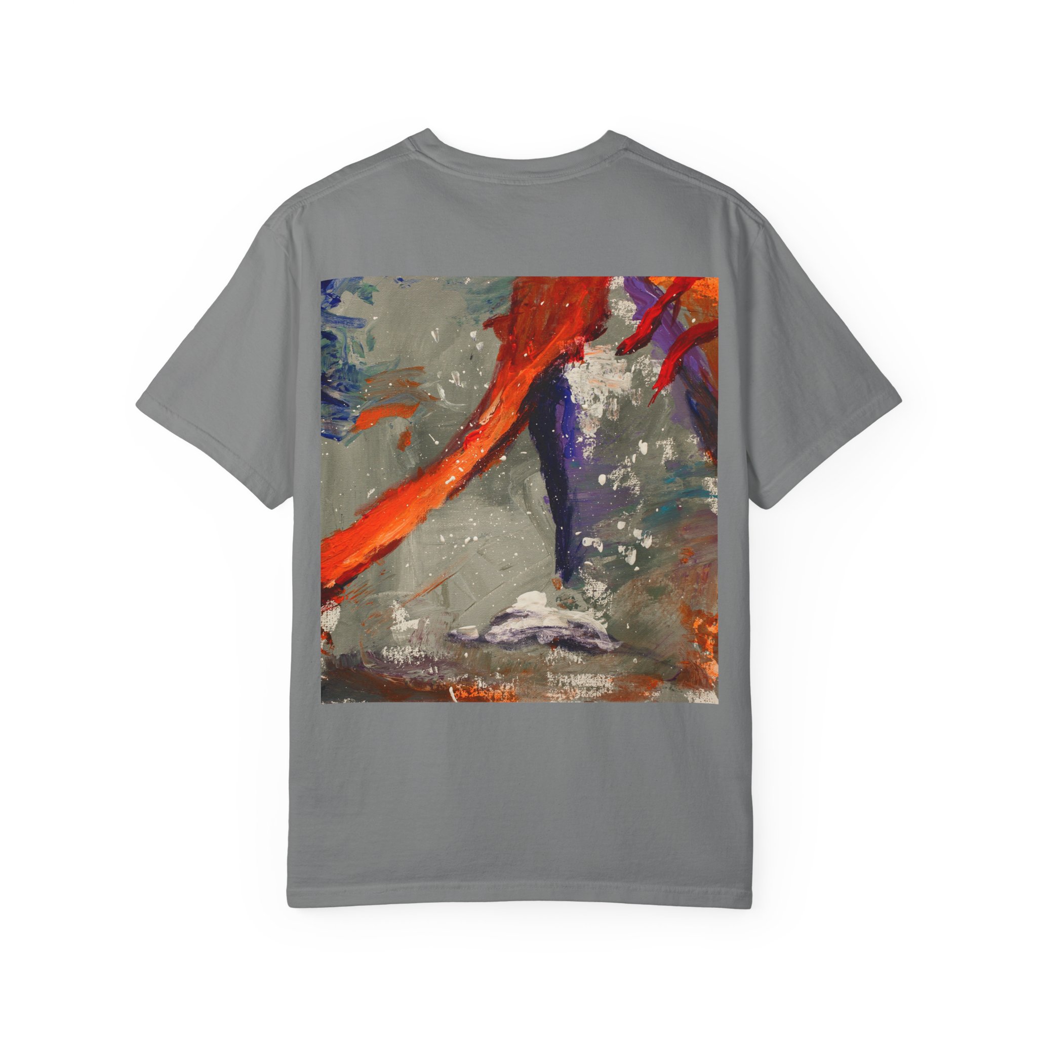 Grey back view of 'i saw it but then it left me/by the grace of god tee'