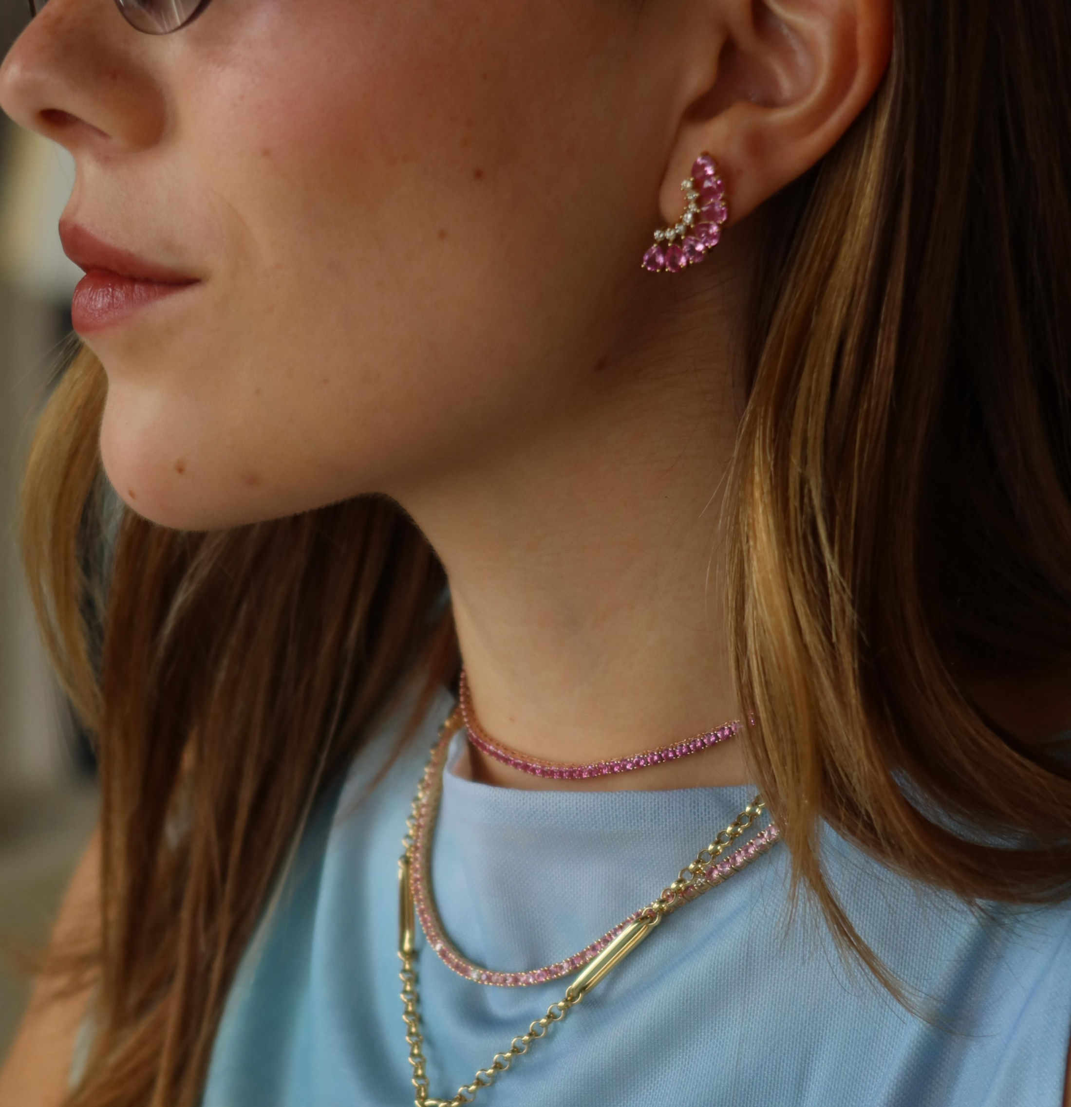 Pink sapphire wing earrings