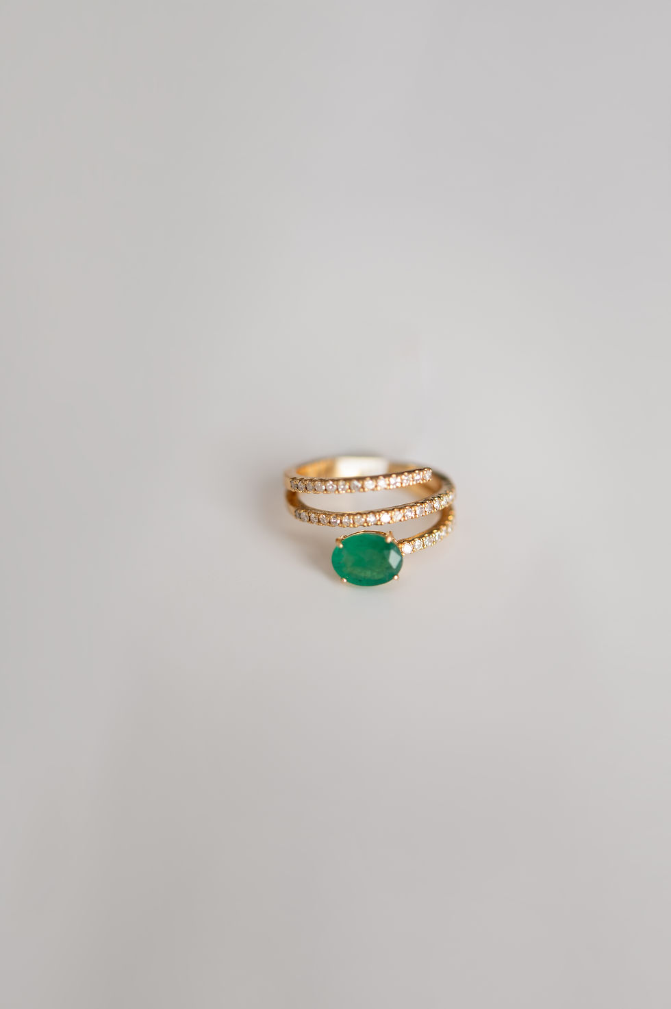 Thumbnail: Oval shape emerald and diamond flexible ring