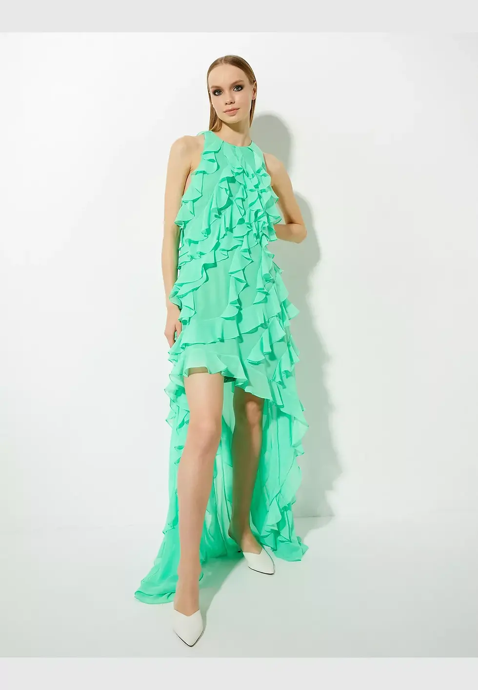 Thumbnail: Koton Asymmetric Voluminous Chiffon Maxi Party Dress