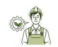 _A flat line-art icon of an environmental engineer or worker wearing a hard hat and overal