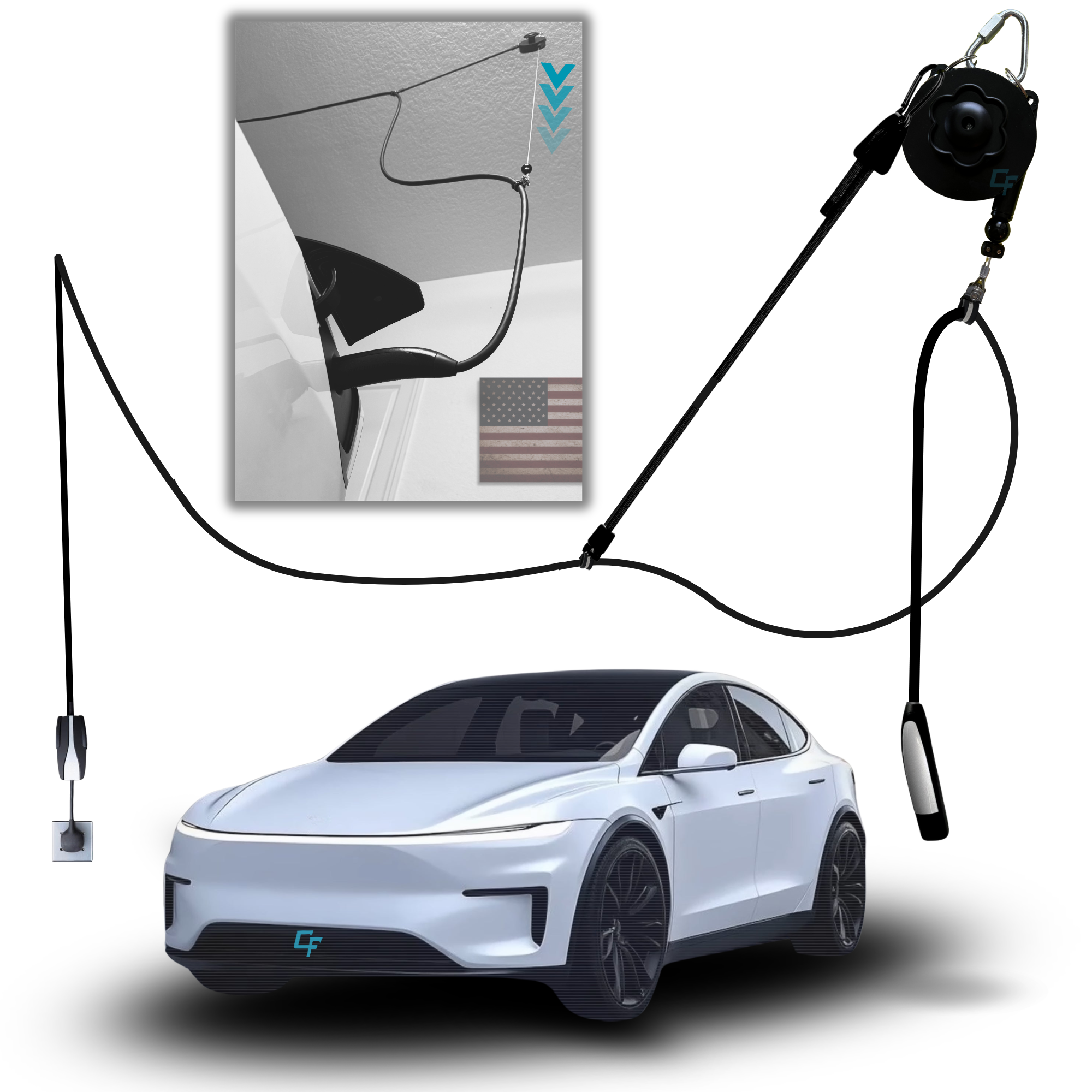 ChargeFlex™ Universal EV Retractable Cable Organizer (Ceiling/Wall Mountable)