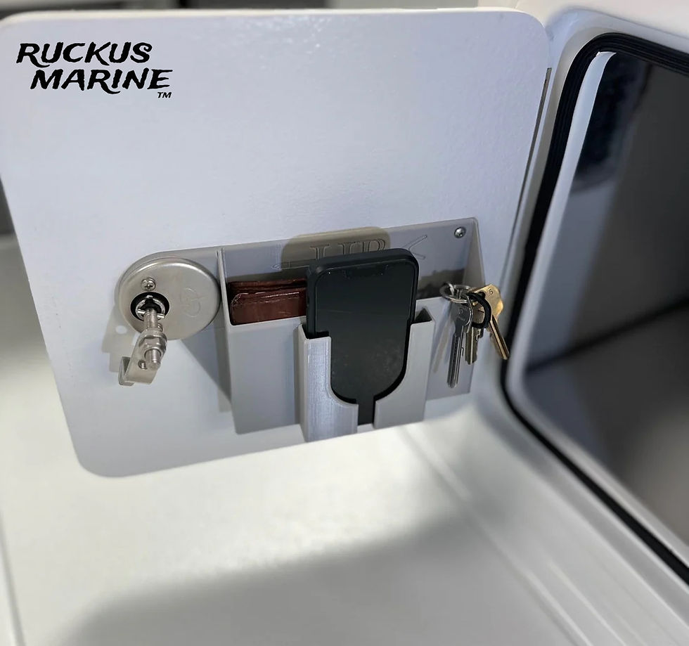 The "Console Caddy" for Hell's Bay Boatworks products the employ a console door lock.