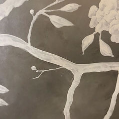 Mural sample depicting tree branches  and leaves.