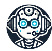 Robot avatar with headset and glasses, blue and white design, customer support concept.