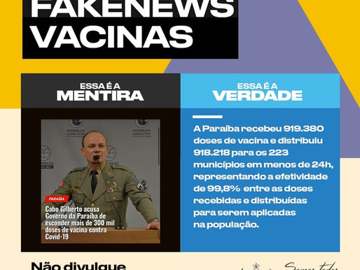 Governo da Paraíba desmente Fake News de Cabo Gilberto sobre vacinas