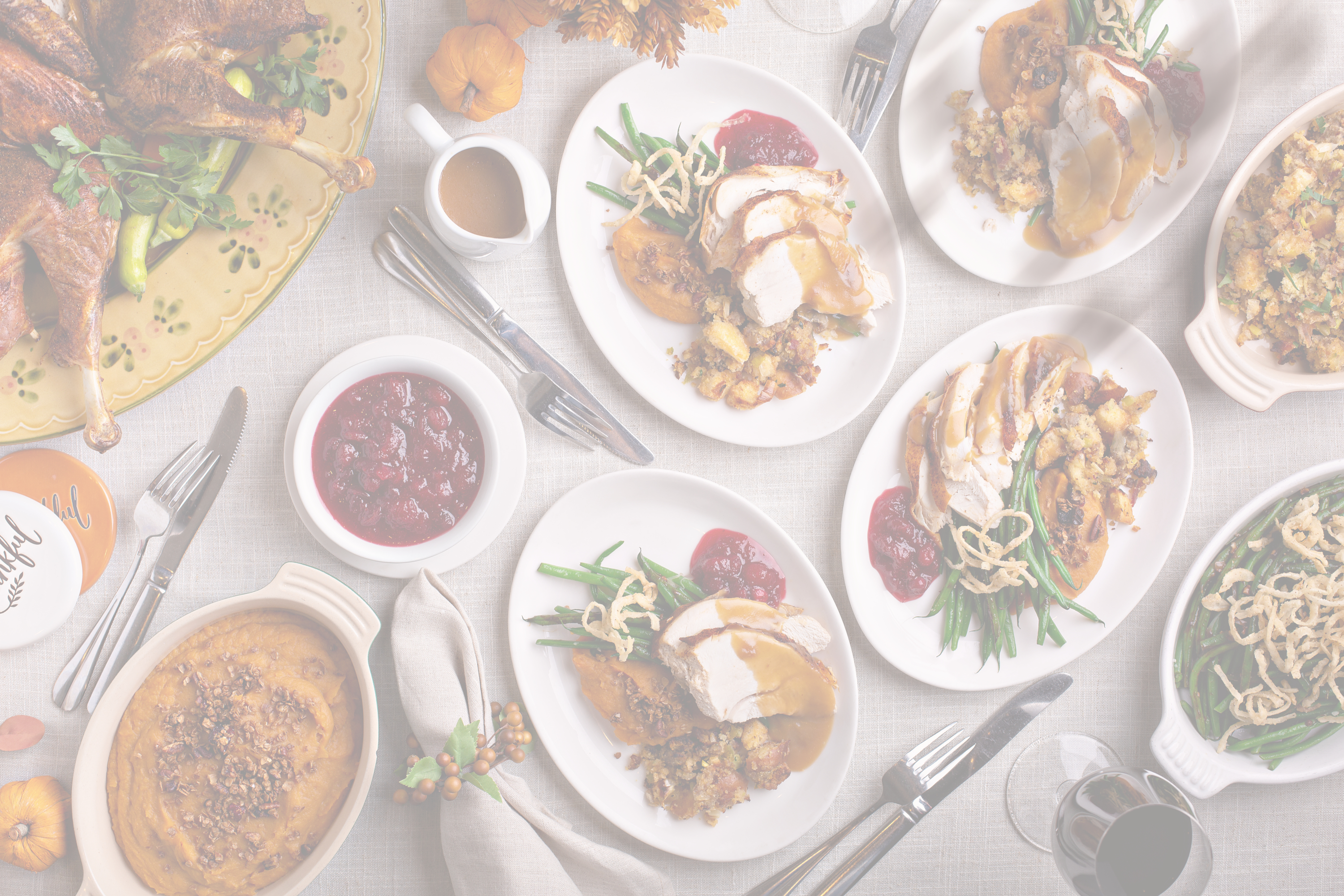 Bull & Filly Thanksgiving dinner promotional imagery — turkey dinner with sides
