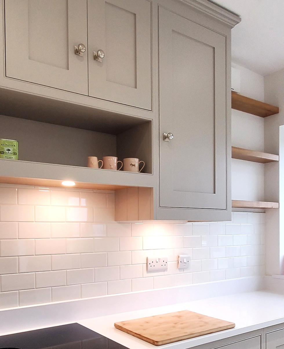 hand painted open shelf over Bora induction hob