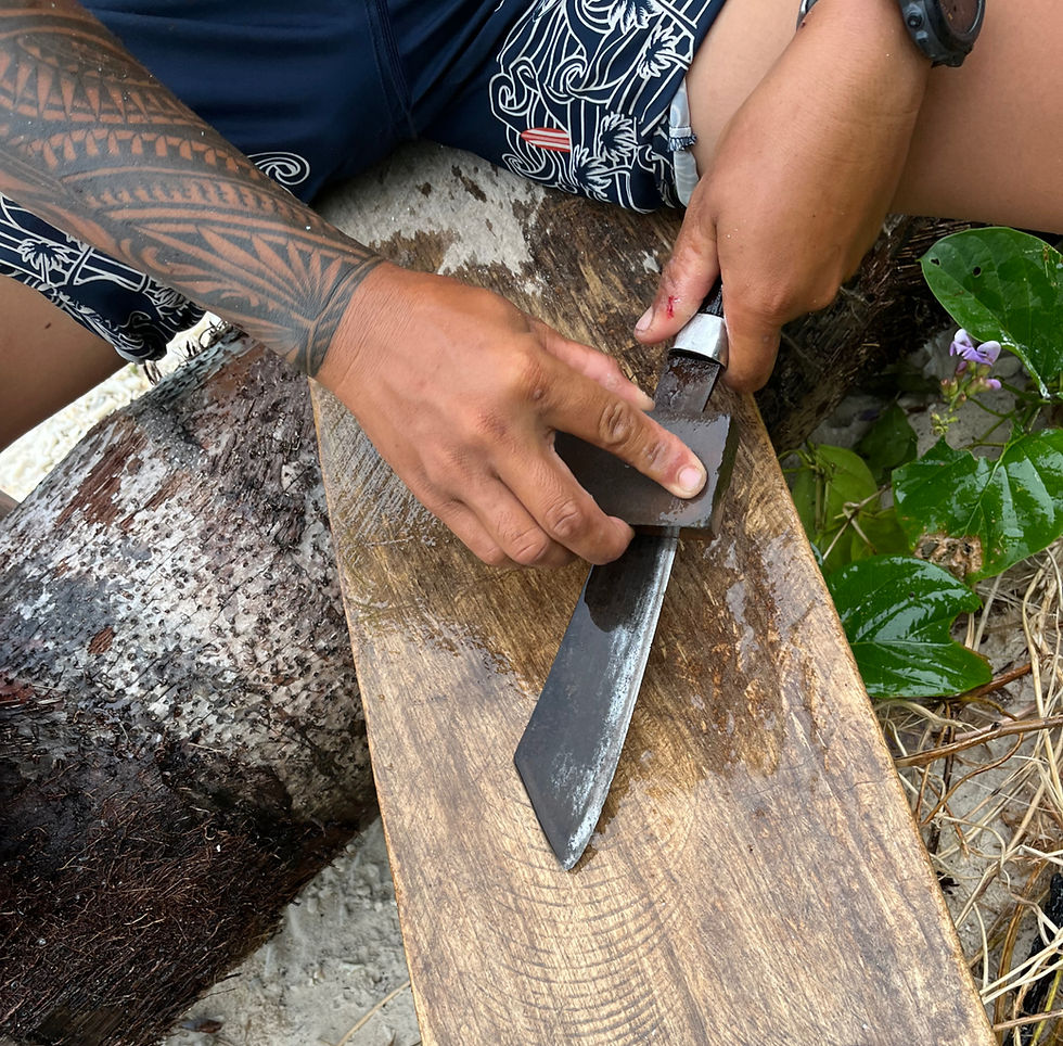 Sharpening the knife ready for file fish