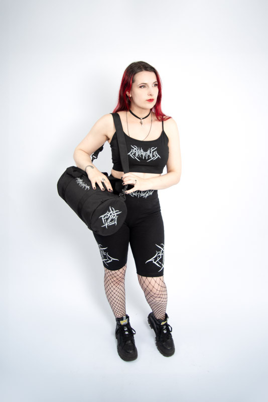 Gothic barrel bag, gym bag with spikey alternative fashion print.