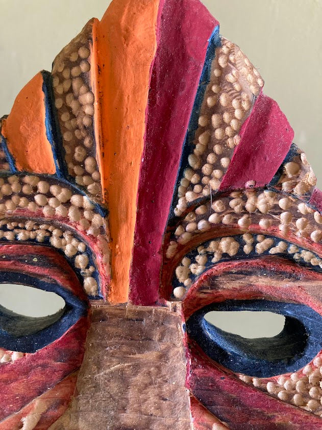 Thumbnail: Tribal Wooden Mask - Bold Red & Orange Accents
