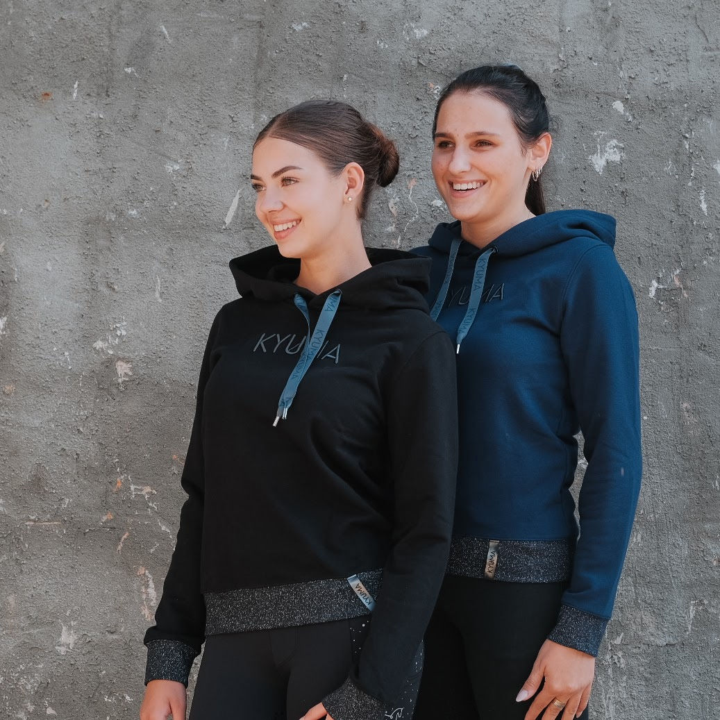 Organic cotton hoodie | black & navy | with glitter cuffs