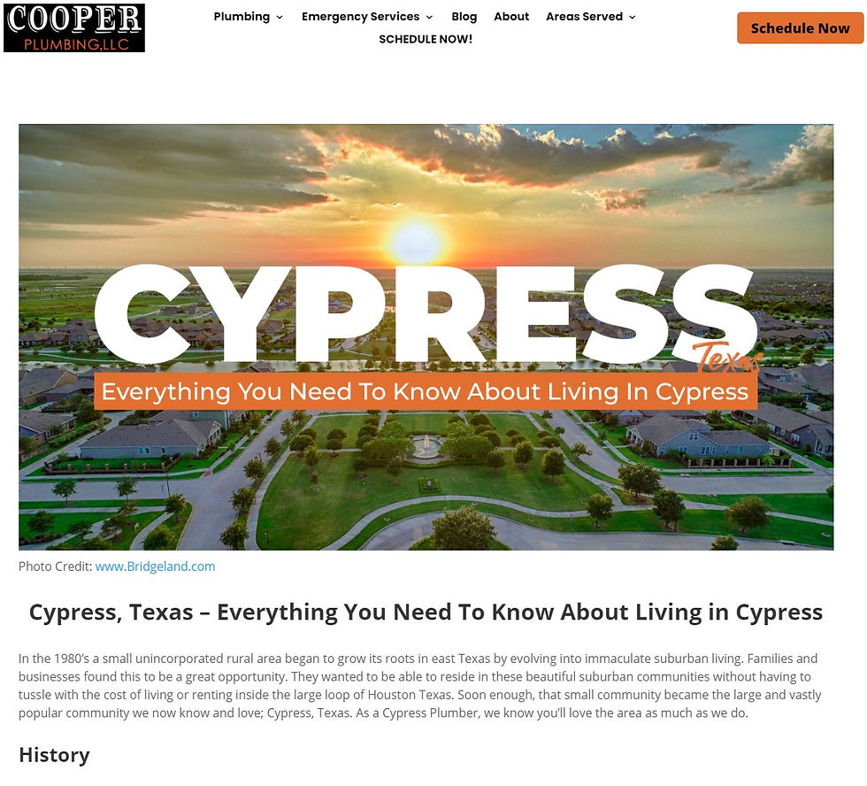 Location page example for Cypress Plumber