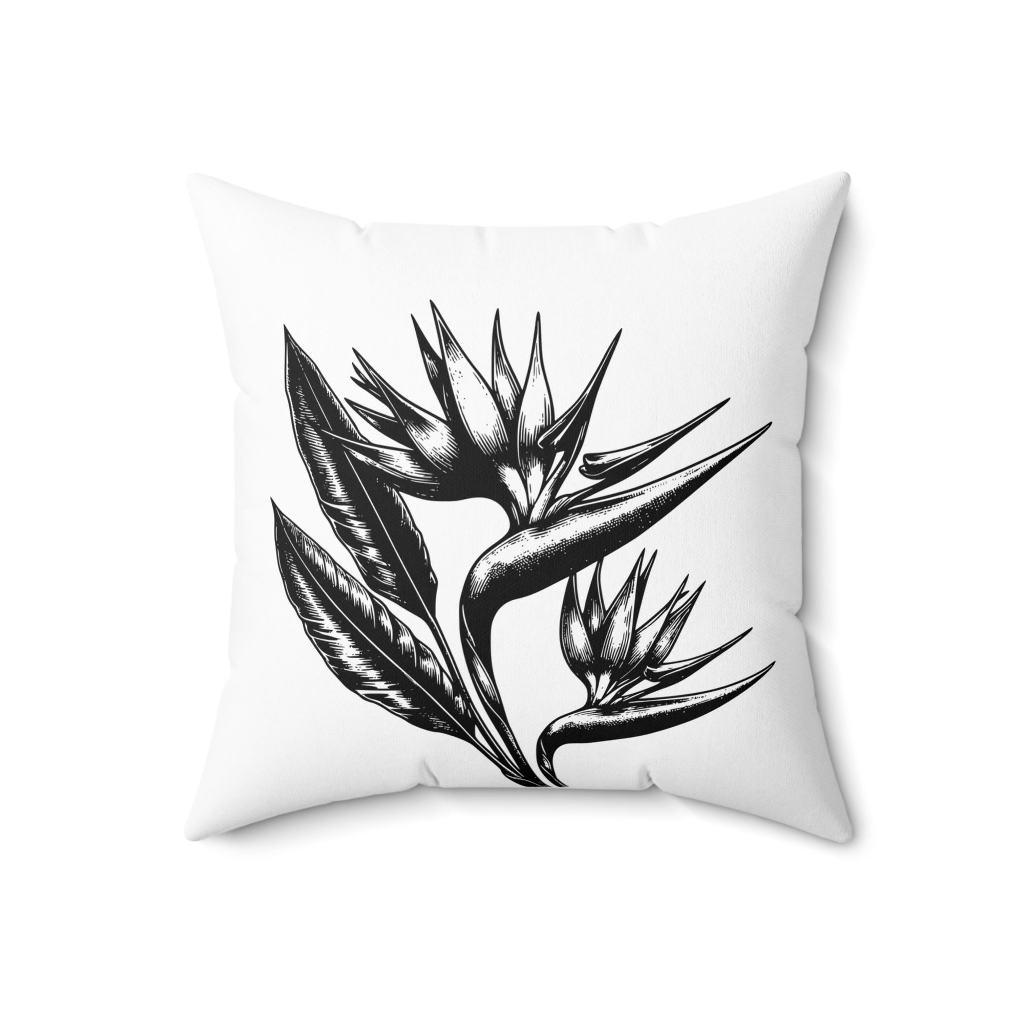 Birds of Paradise Pillow – Black Pencil Drawing Stencil-Designed Throw Pillow