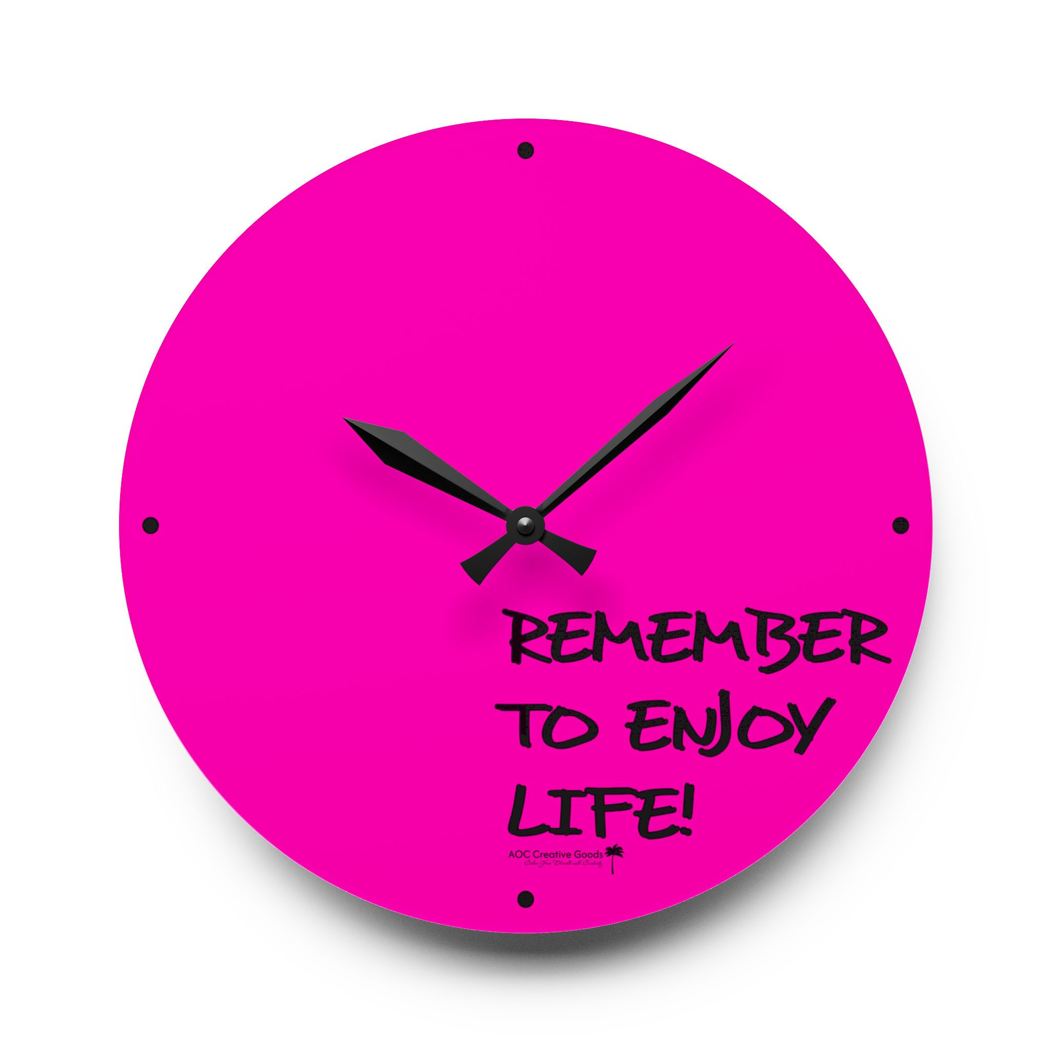 Remember To Enjoy Life Wall Clock | Electric Fuchsia