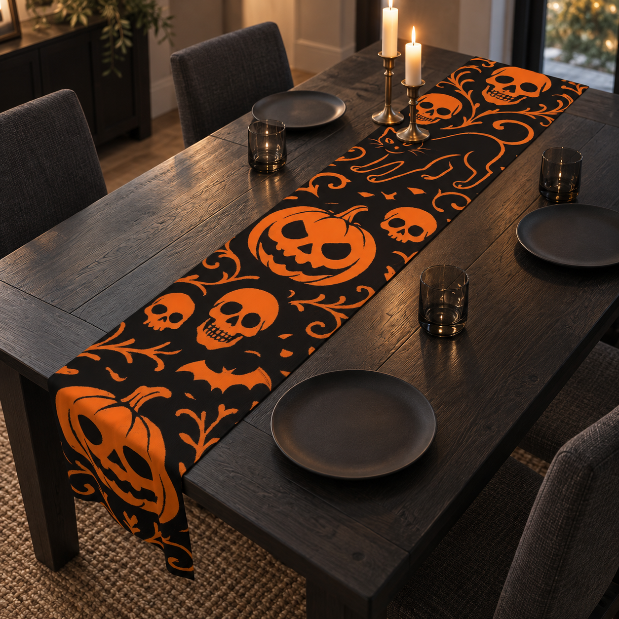 Neon Orange Halloween Table Runner