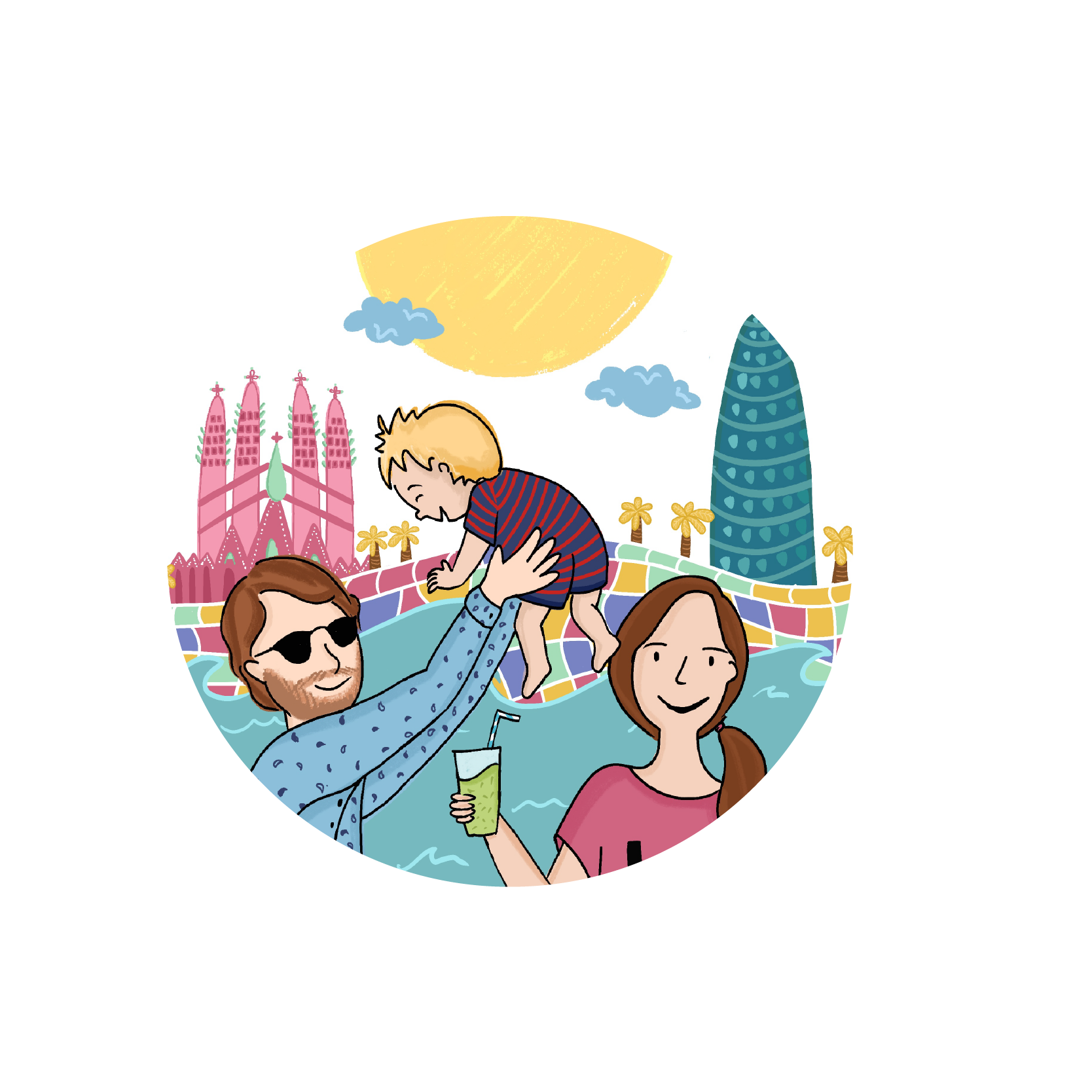 3 People / Illustrated background
