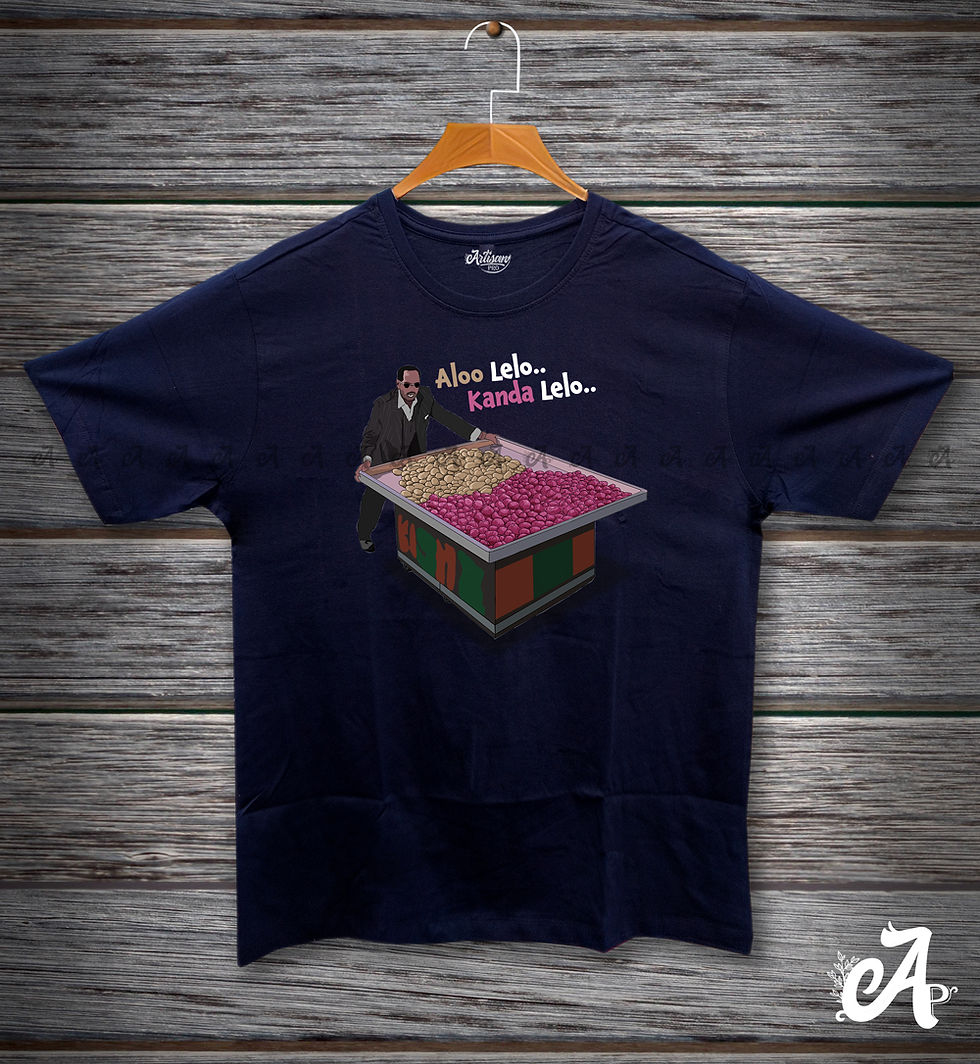 Thumbnail: Aloo Lelo Kanda Lelo Bollywood concept Art Graphic Printed unisex T-Shirt