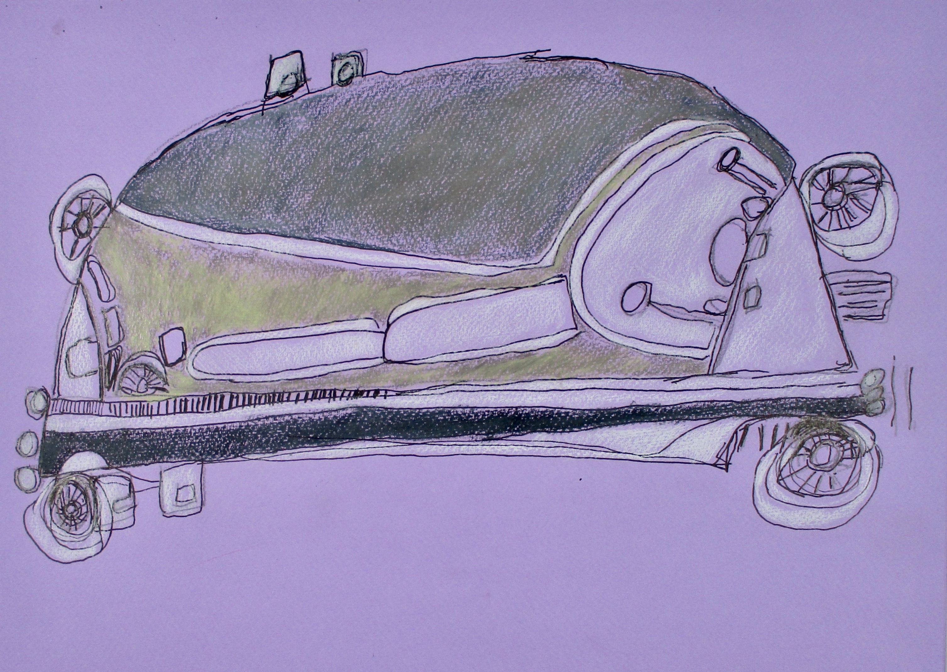 Drawing of a green and gray submersible vehicle