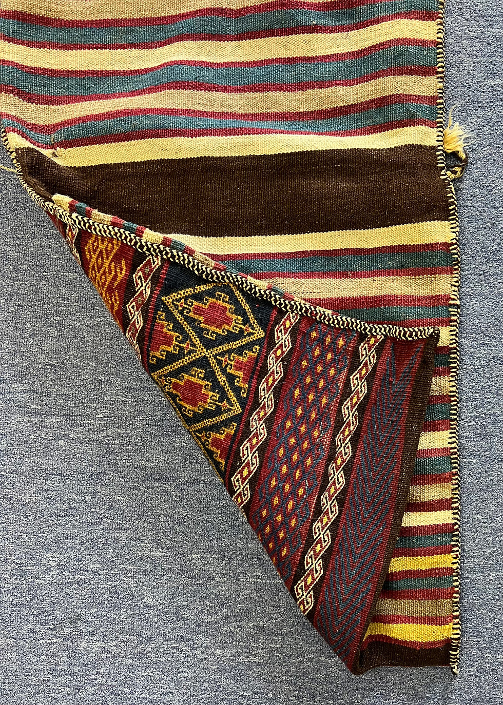 Thumbnail: Baluch Somak and Kilim Saddle Bag, Geometric Saddle Bag, Wool Bags, 25"x49" Bags