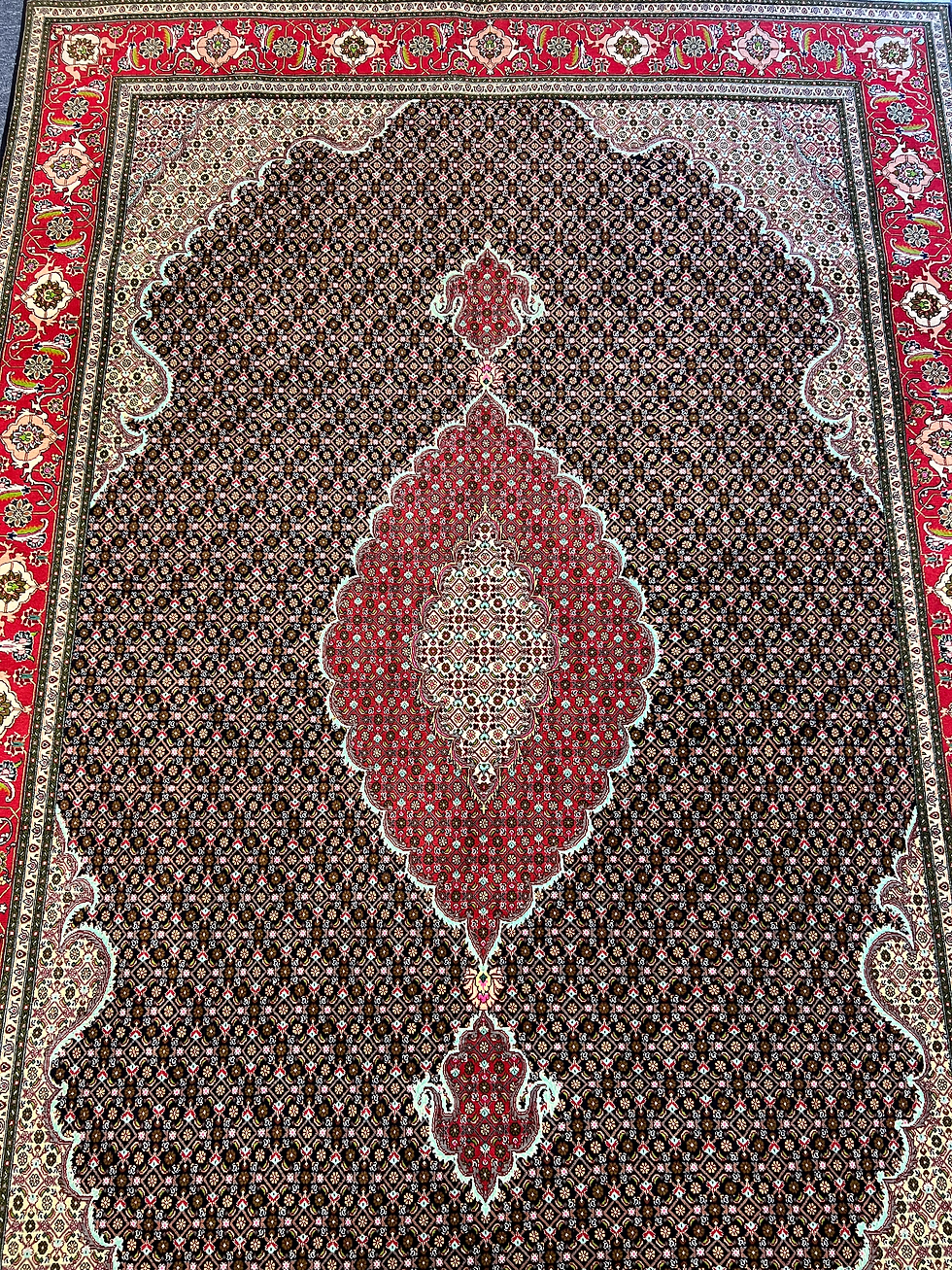 Thumbnail: Fine Tabriz Mahi Wool & Silk Rug, Living room rug, geometric rug, 6'7"x10' rugs