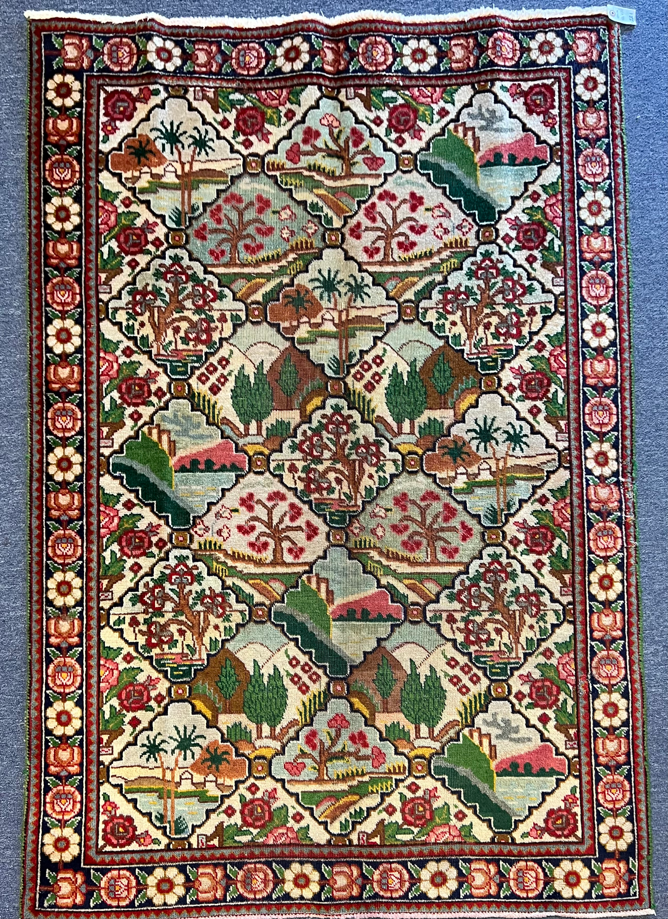 Vintage Tabriz Pictorial Rug