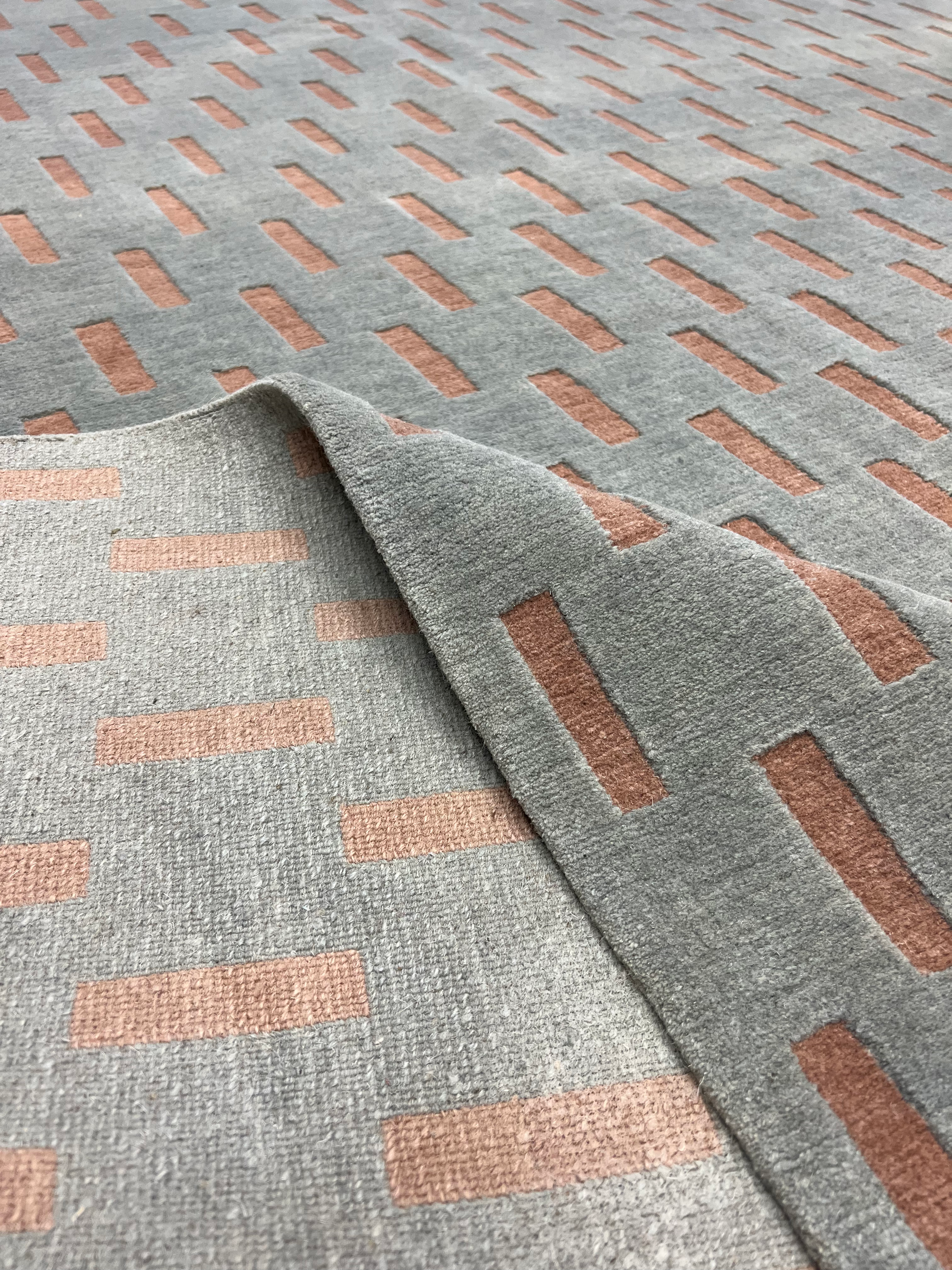 Modern Tibetan Rug, 8' x 10' Area Rug, Wool Rugs, Pink Rug and Grey Color Rugs