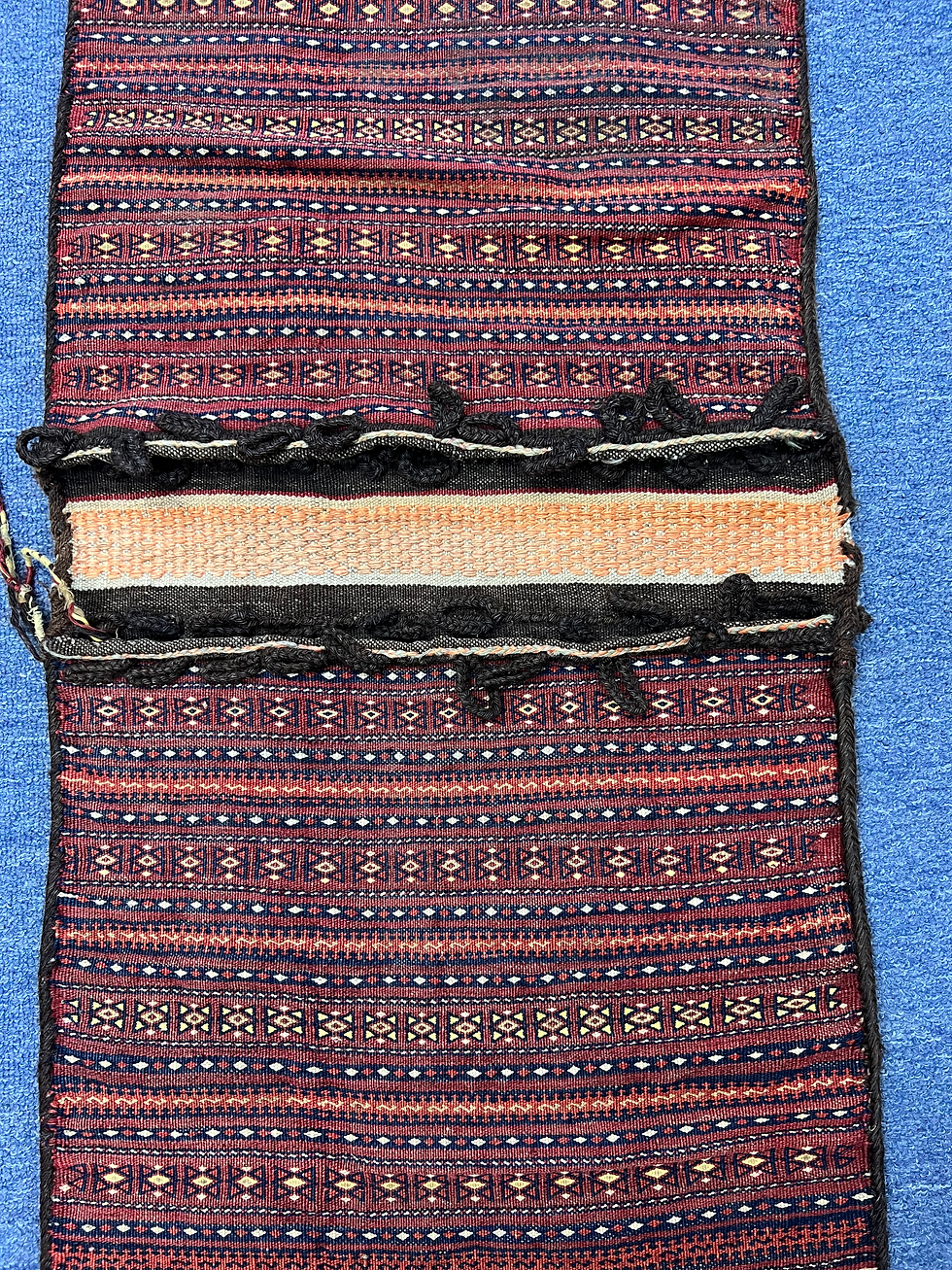 Thumbnail: Antique Baluch Somak and Kelim Saddle Bag, Geometric designs bags, 20"x43"Kilim