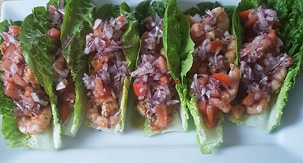 King Prawns salsa on gem lettuce