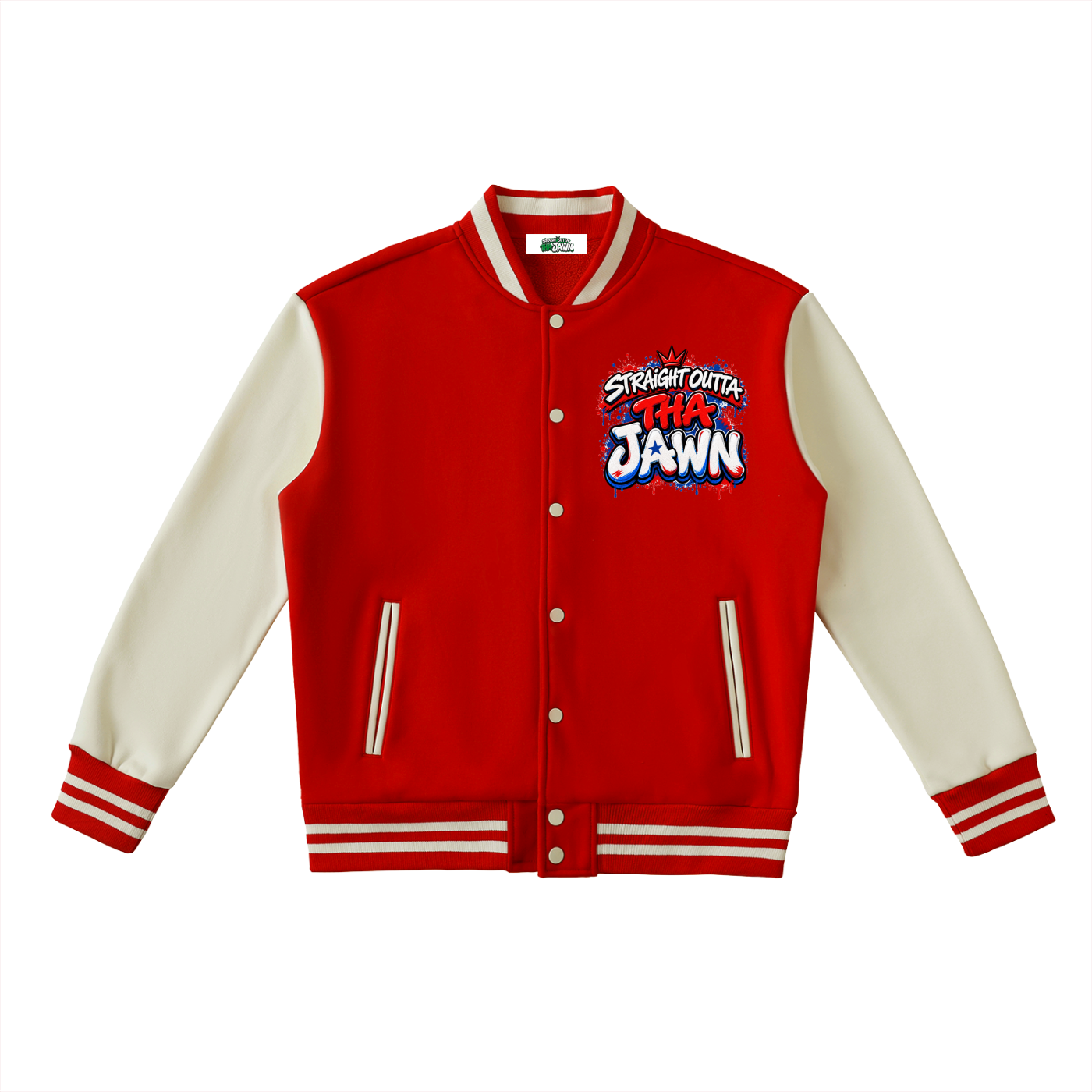STRAIGHT OUTTA THA JAWN™ - DTG Print - Two-Tone Fleeced Varsity Jacket