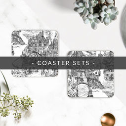 RHIANNE SIAN ILLUSTRATED COASTERS NEWCASTLE LAKE DISTRICT DURHAM YORK GIFT ARCHITECTURE