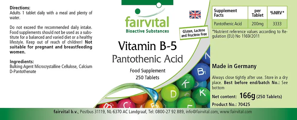 Miniaturbild: Vitamin B-5 Pantothensäure 200mg 250 Tabletten