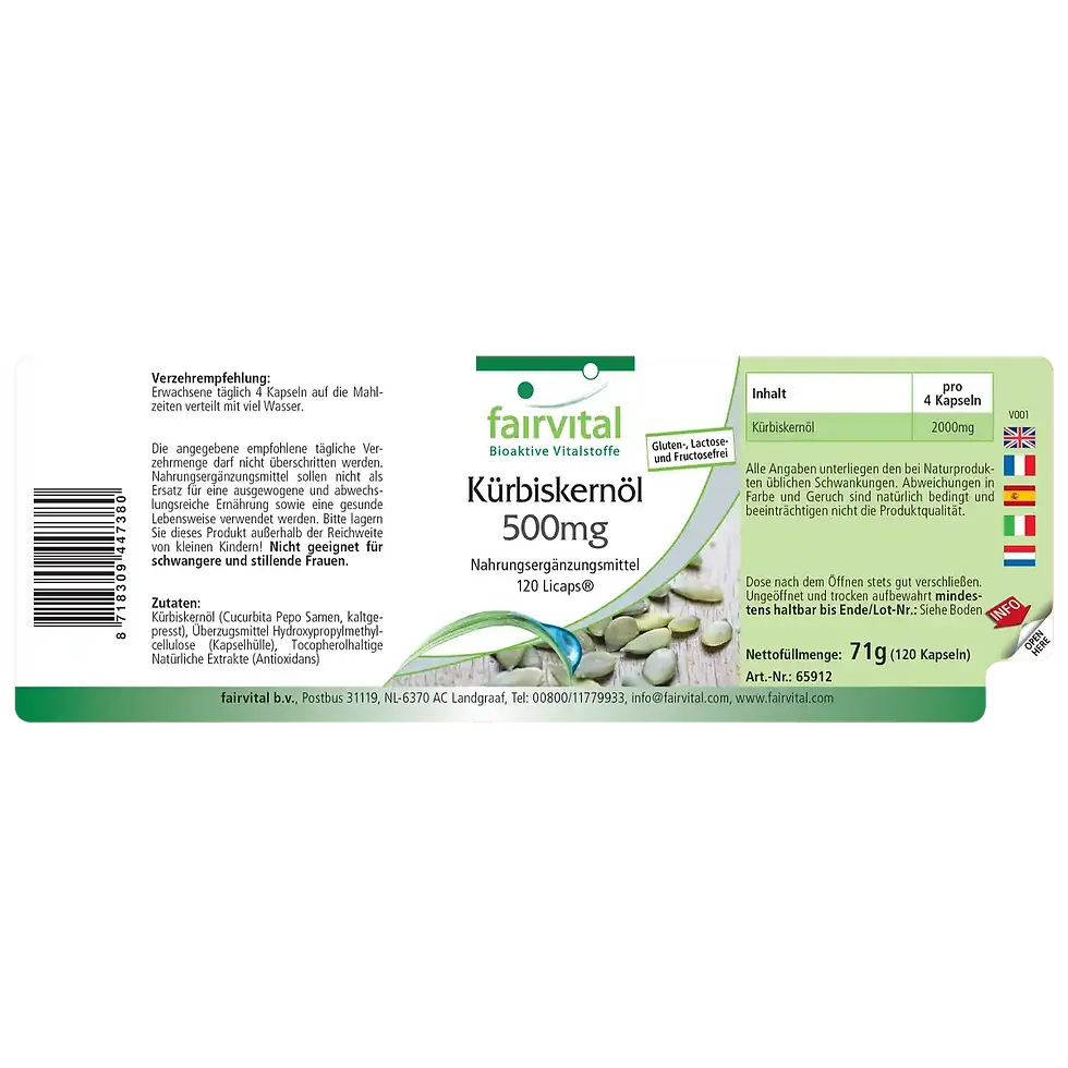 Miniaturbild: Kürbiskernöl 500mg 120 Kapseln