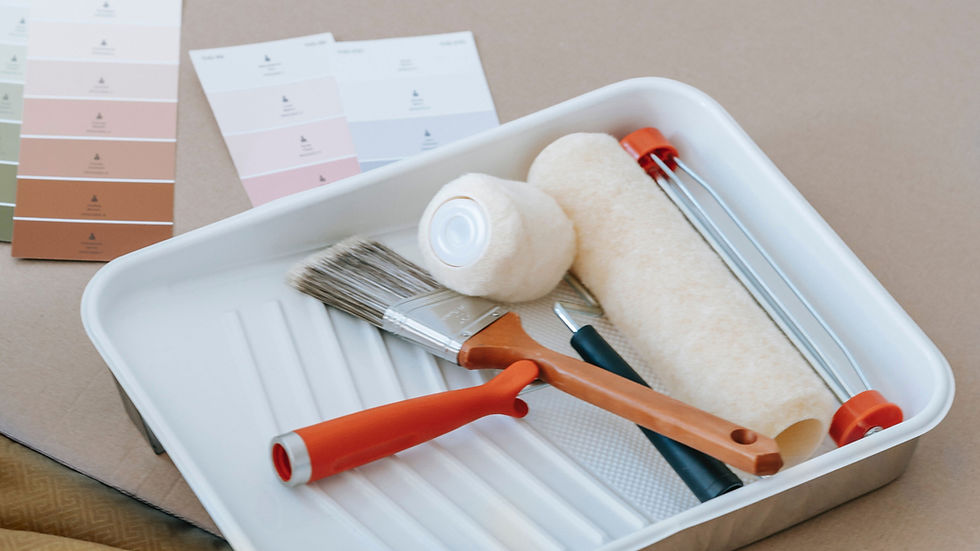 Close-up view of wall preparation tools