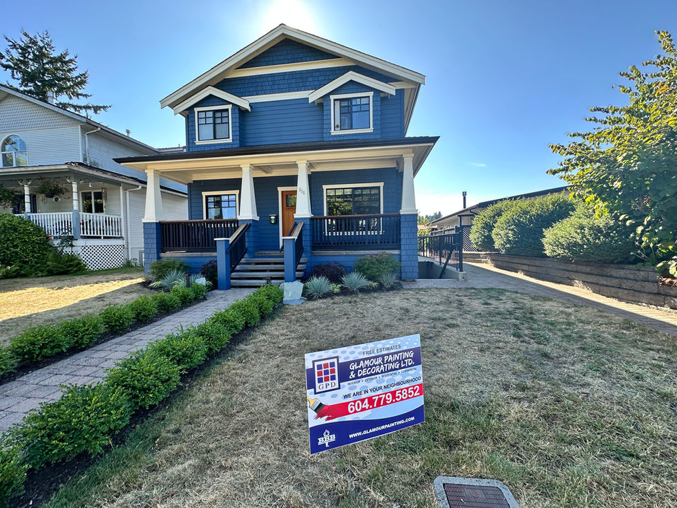Arts and craft blue house with off white trim