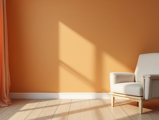 Freshly painted orange wall with a chair
