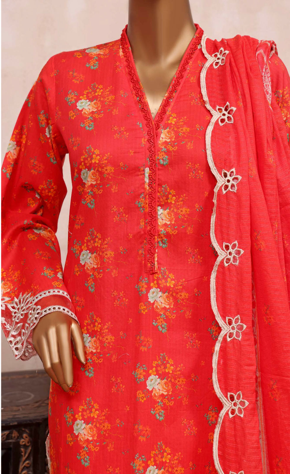 Thumbnail: Sadabahar Ready to Wear 03 Cutwork Embroidered Cambric 3pc Suit