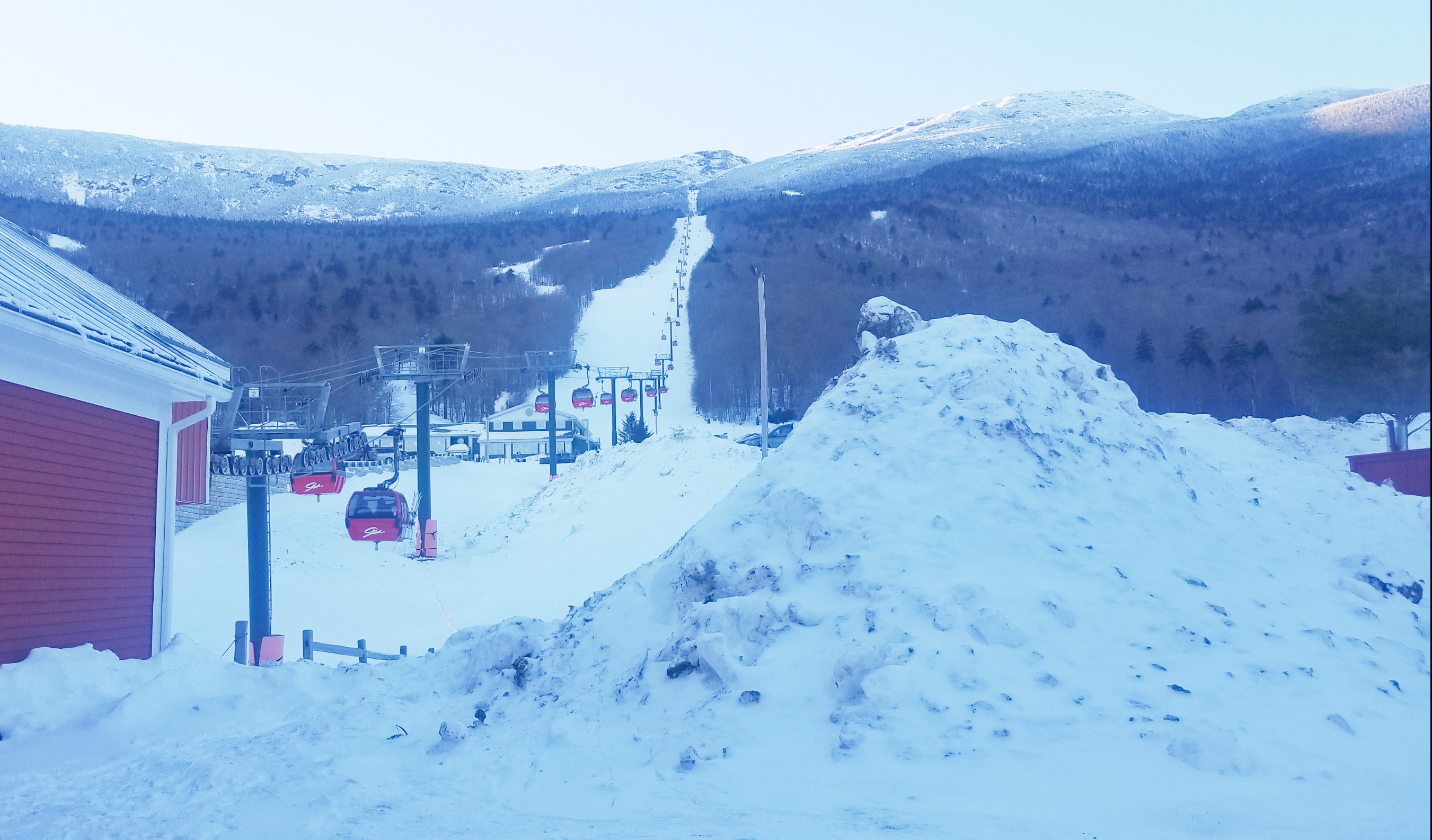 Gondola ride to Mount Mansfield in winter