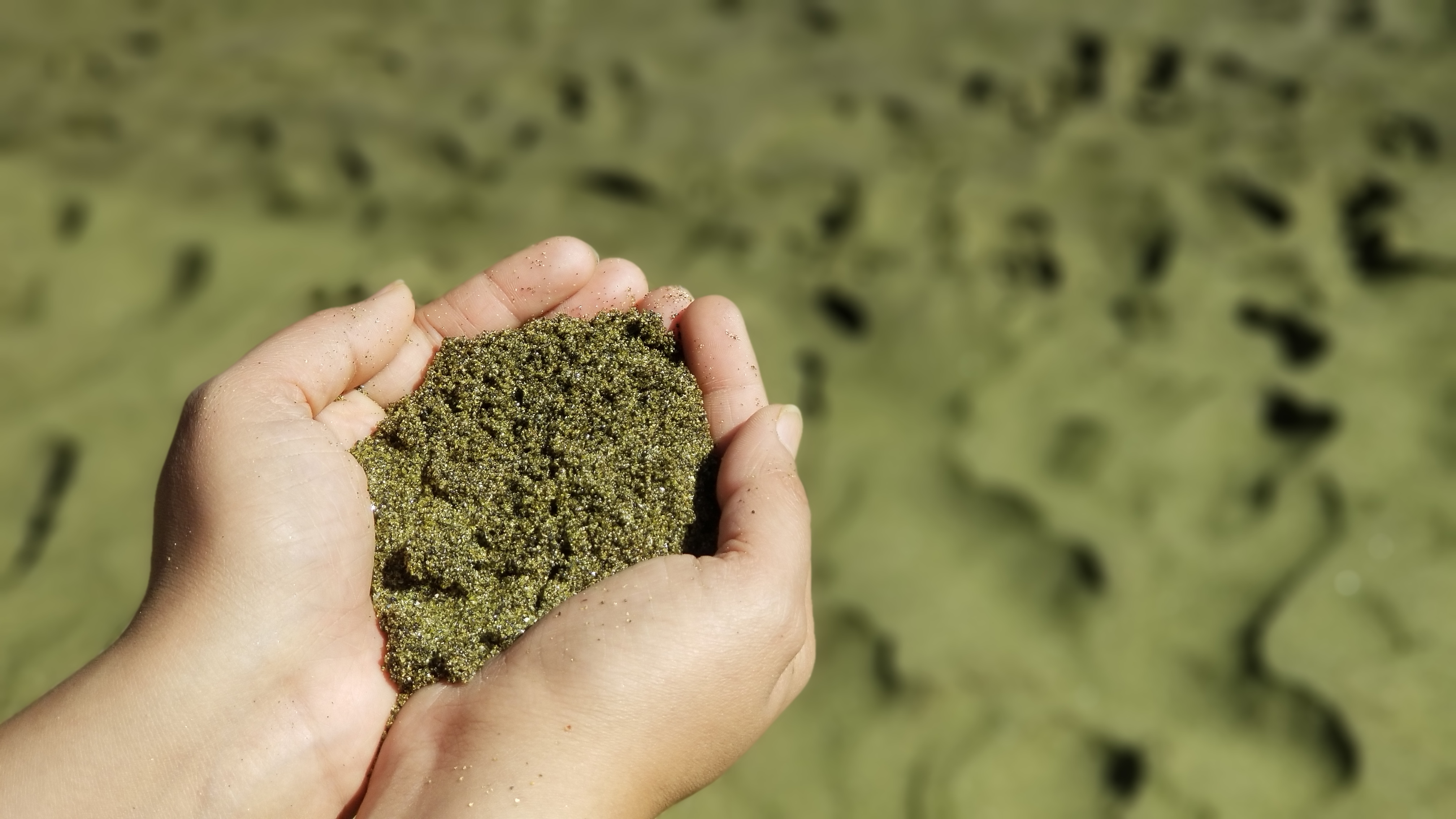 Olive green color from a lava mineral  “Olivine”