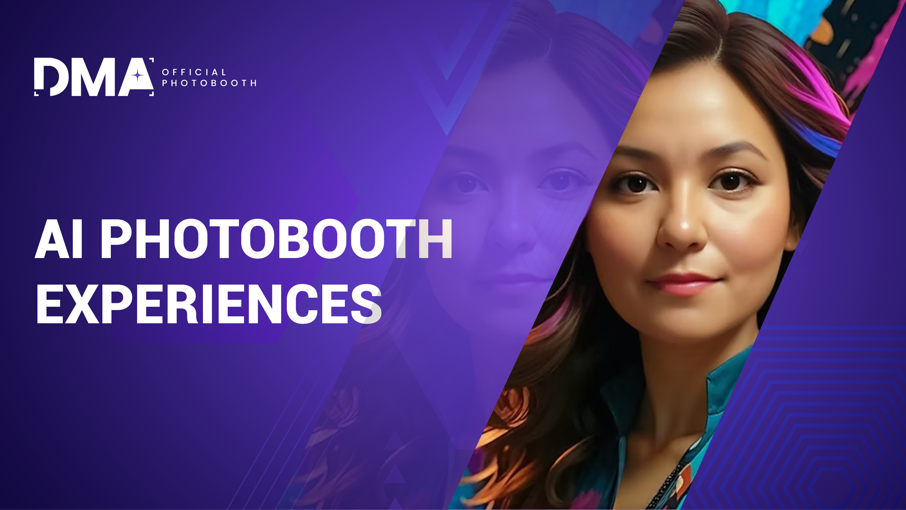 DMA AI photo booth experience with branded portrait artwork
