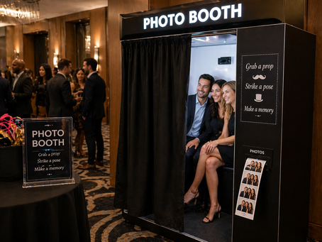 Traditional photo booth at a corporate gala event, photobooth page by DMA Events.