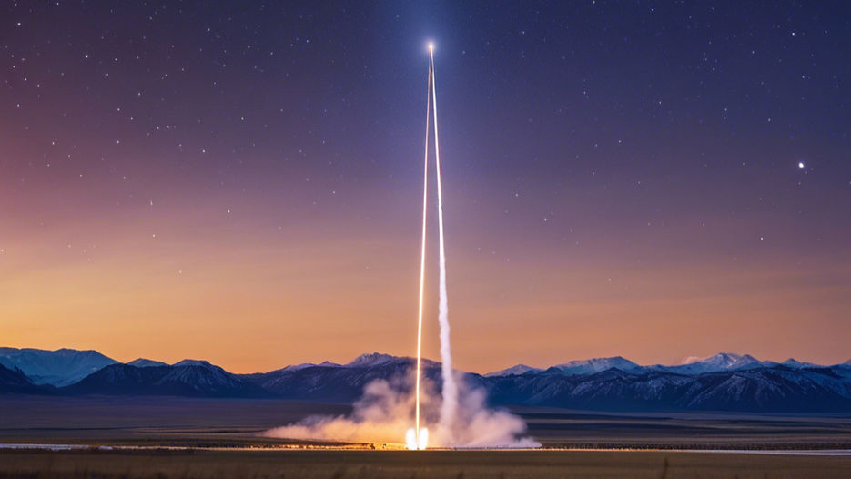 A photo that looks like a real image of a high power amateur rocket test in the distance i